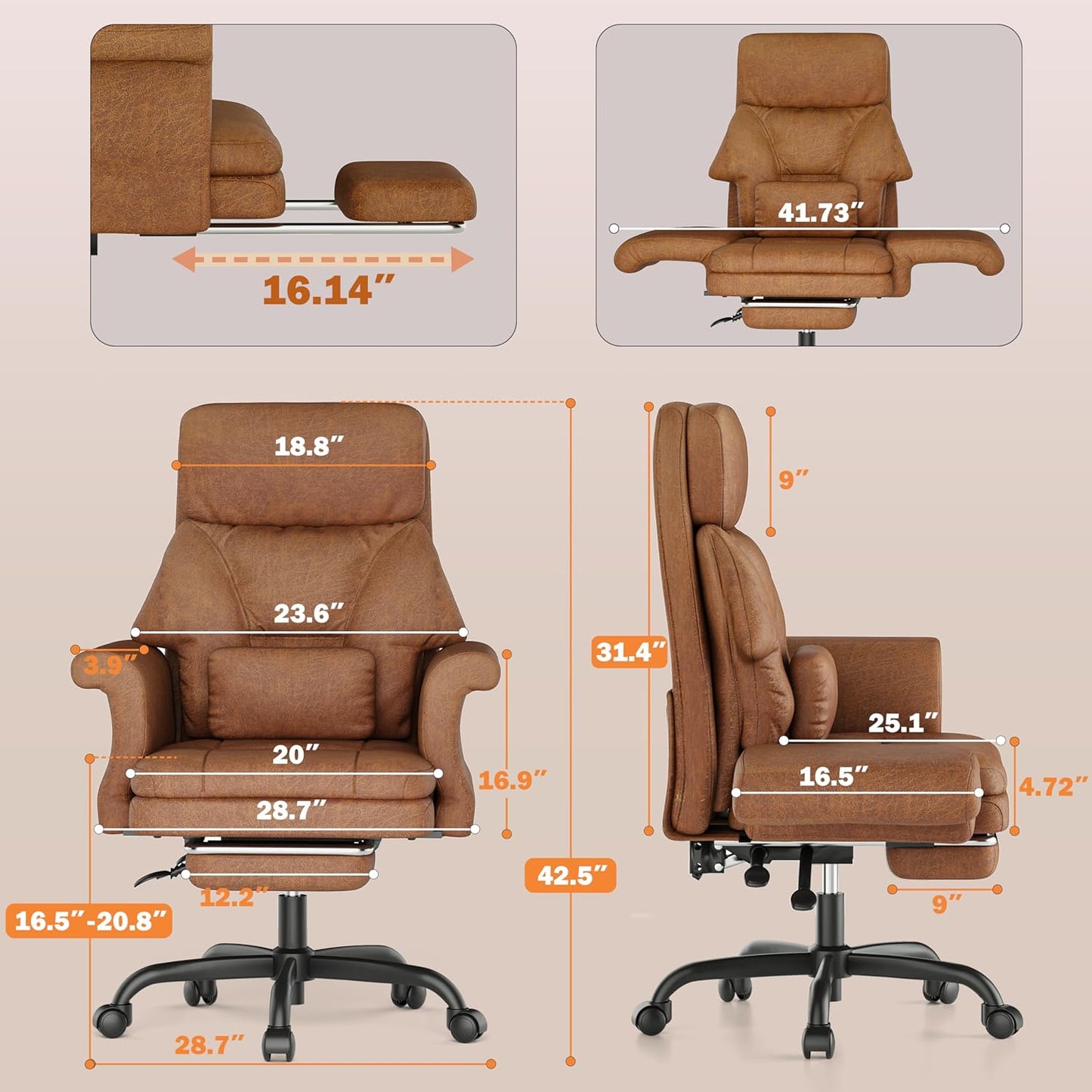 ELABEST C39 Cross Legged Office Chair with Footrest & Convertible Armrests - Pet-Friendly XL Home Desk Chair, Ergonomic Recliner with Lumbar Pillow, Criss Cross Design, Big and Tall Executive Chair