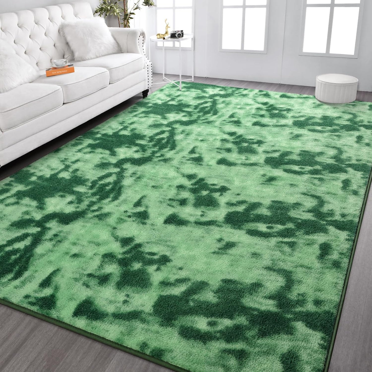 Kimicole 6x9 Washable Area Rugs for Living Room Bedroom, Large Low Pile Ulta-Thin Solid Color Rug, Non-Slip Soft Fluffy Carpet for Nursery Kids Room Dorm Room Home Decor (Green)