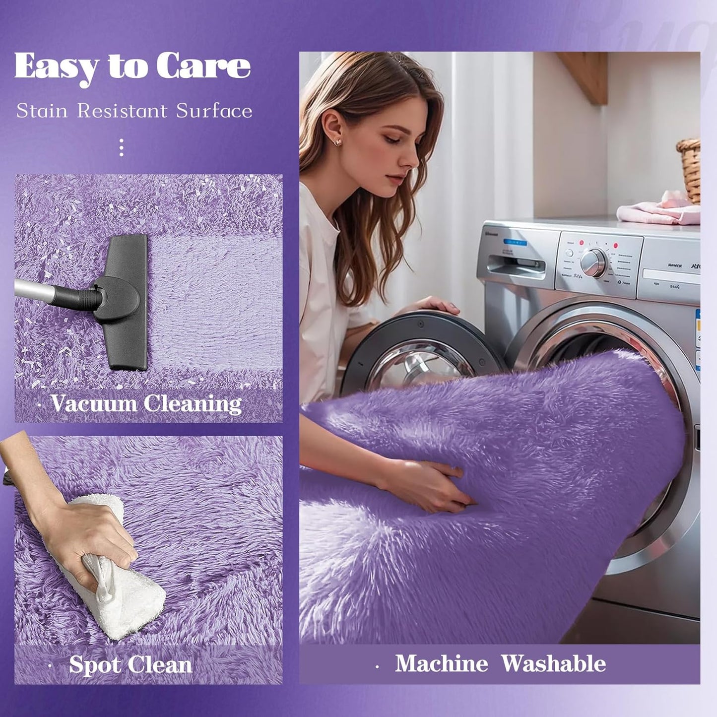 5x7 Area Rug for Living Room: Fluffy Shag Soft Washable Rugs Fuzzy Plush Indoor Carpet for Bedroom Nursery Playroom Dorm Kids Girls Boys Room (Purple, 5'x7')