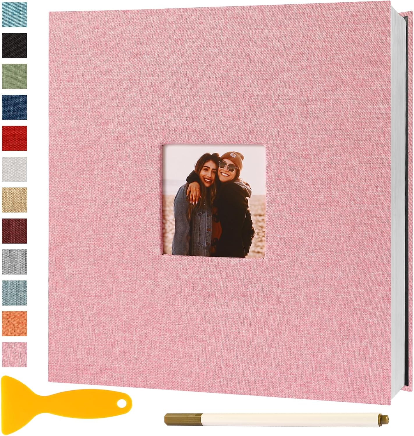 Photo Album Self Adhesive Pages Scrapbook Magnetic Photo Albums for 4x6 5x7 8x10 Pictures Sticky Pages Books for Baby Family Wedding 13.2x12.8 Pink 60 Pages