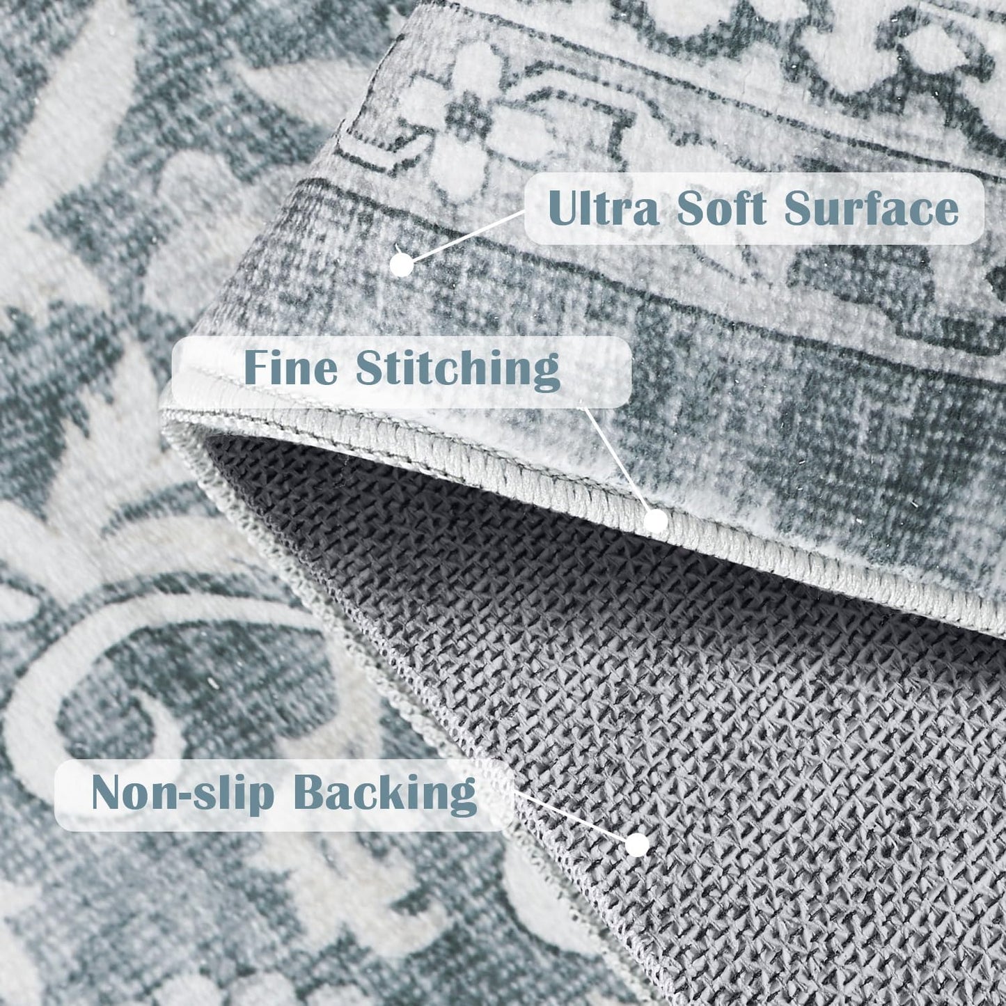 jinchan Floral 6x9 Area Rugs for Living Room - Machine Washable Vintage Distressed Boho Design Throw Rug Stain Resistant Carpet Low-Pile Thin Non-Slip for Bedroom Dining Room Nursery (6‘x9',Grey)