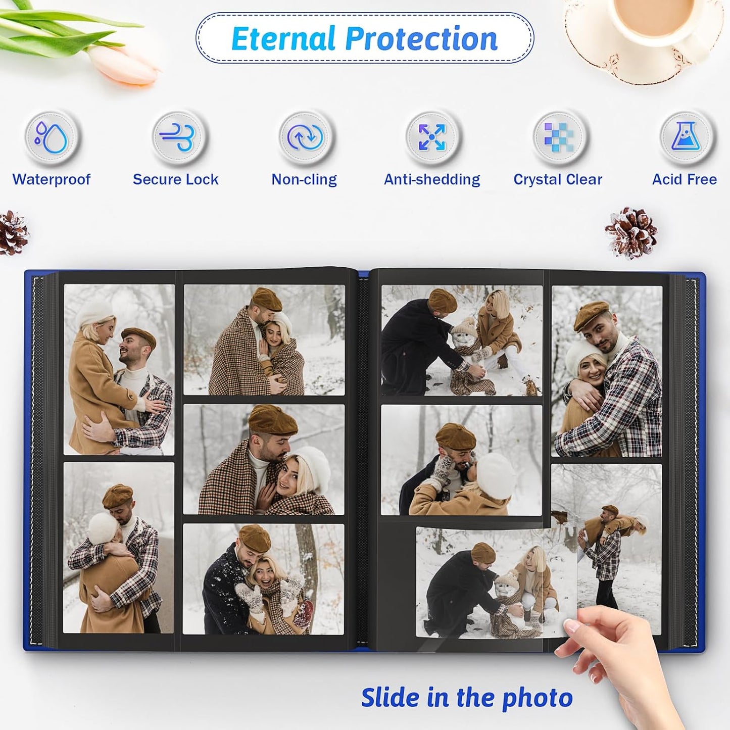 Popotop Photo Album 4x6 500 Pockets with Leather Hardcover Cover, Large Photo Album Binder Book with 50Pcs Pages for Family Travel Wedding Baby Gifts