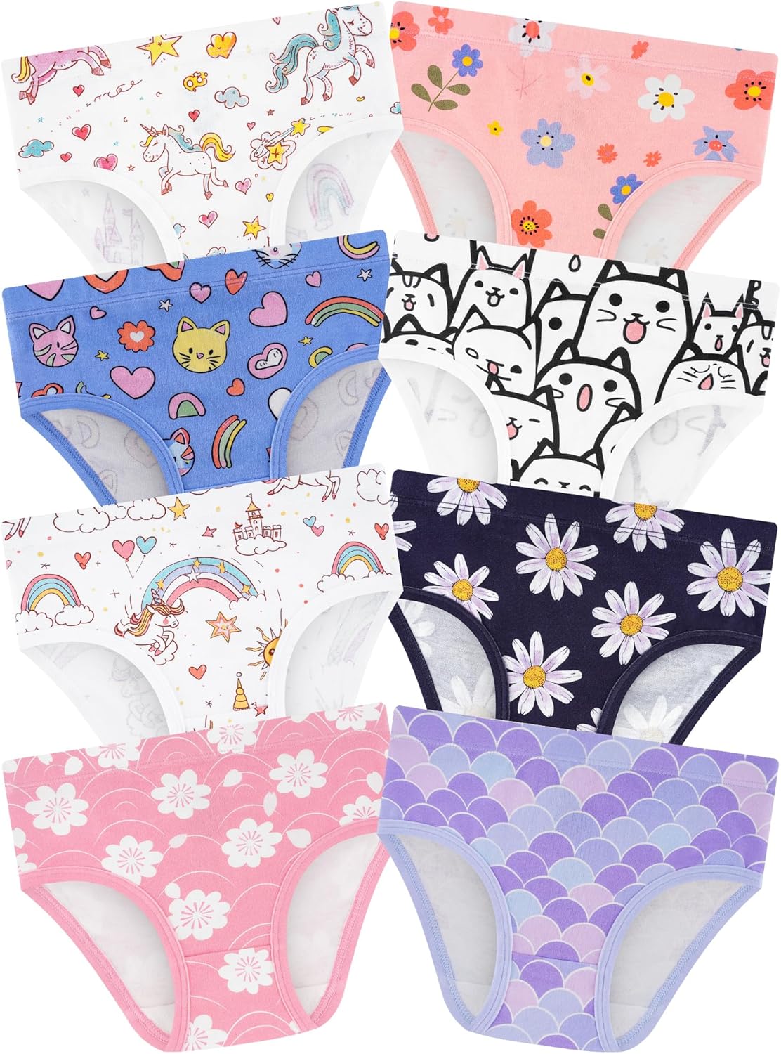 Girls' Underwear,Soft Cotton Tagless Panties for Toddlers' & Little Kids Comfort,Breathable Briefs,8-Pack