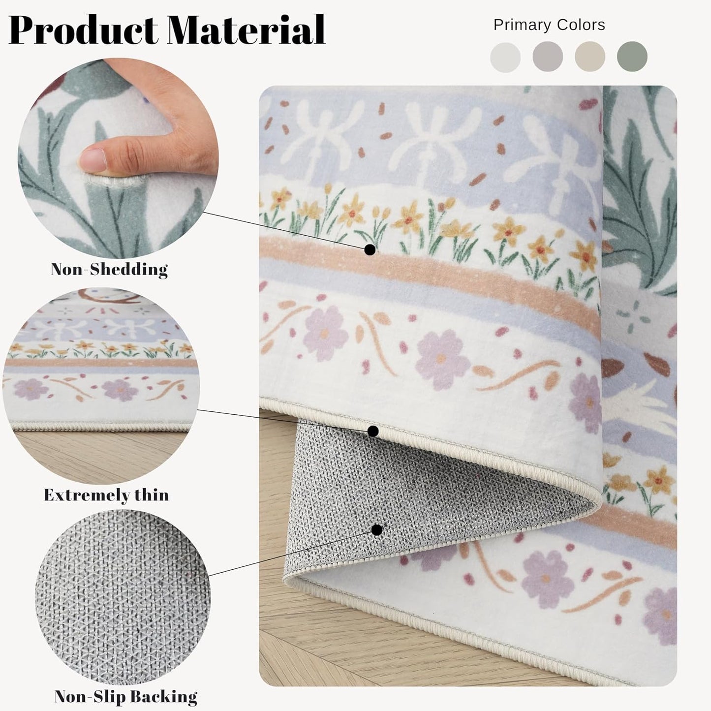 Door Mat Indoor Entrance 2x3 Rug Machine Washable Vintage Floral Botanical Small Area Rug Non-Slip Low Pile Throw Rugs for Entryway, Kitchen, Front Door Entrance, Entry, Kids Room, Beige