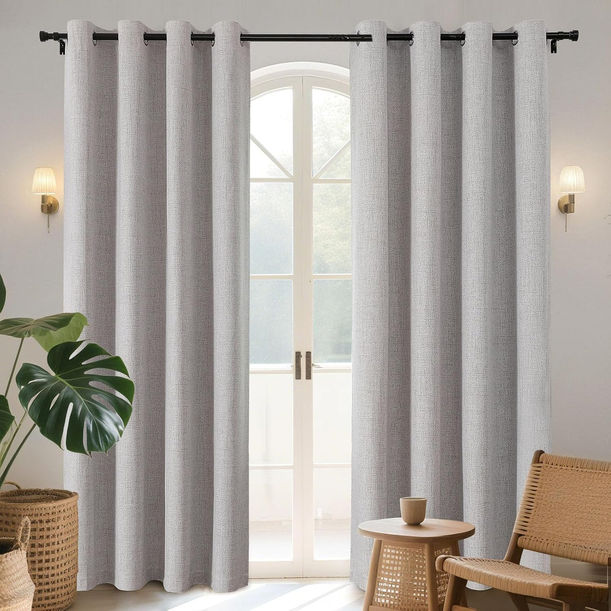 Joydeco 100% Blackout Curtains for Bedroom 84 Inch Long, Linen Black Out Curtains 2 Panels Set With Grommet for Living Room Window, Thermal Insulated Full Light Blocking Drapes Privacy Protection,50"W