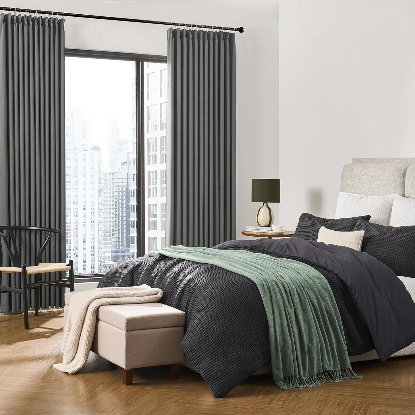 KEQIAOSUOCAI Grey Pinch Pleat Curtains & Drapes 105 Inches Long 2 Panels Set, Privacy Darkening Sound Dampening Window Treatment for Bedroom Vertical Draft Blackout Blinds for Living Room 100 by 105