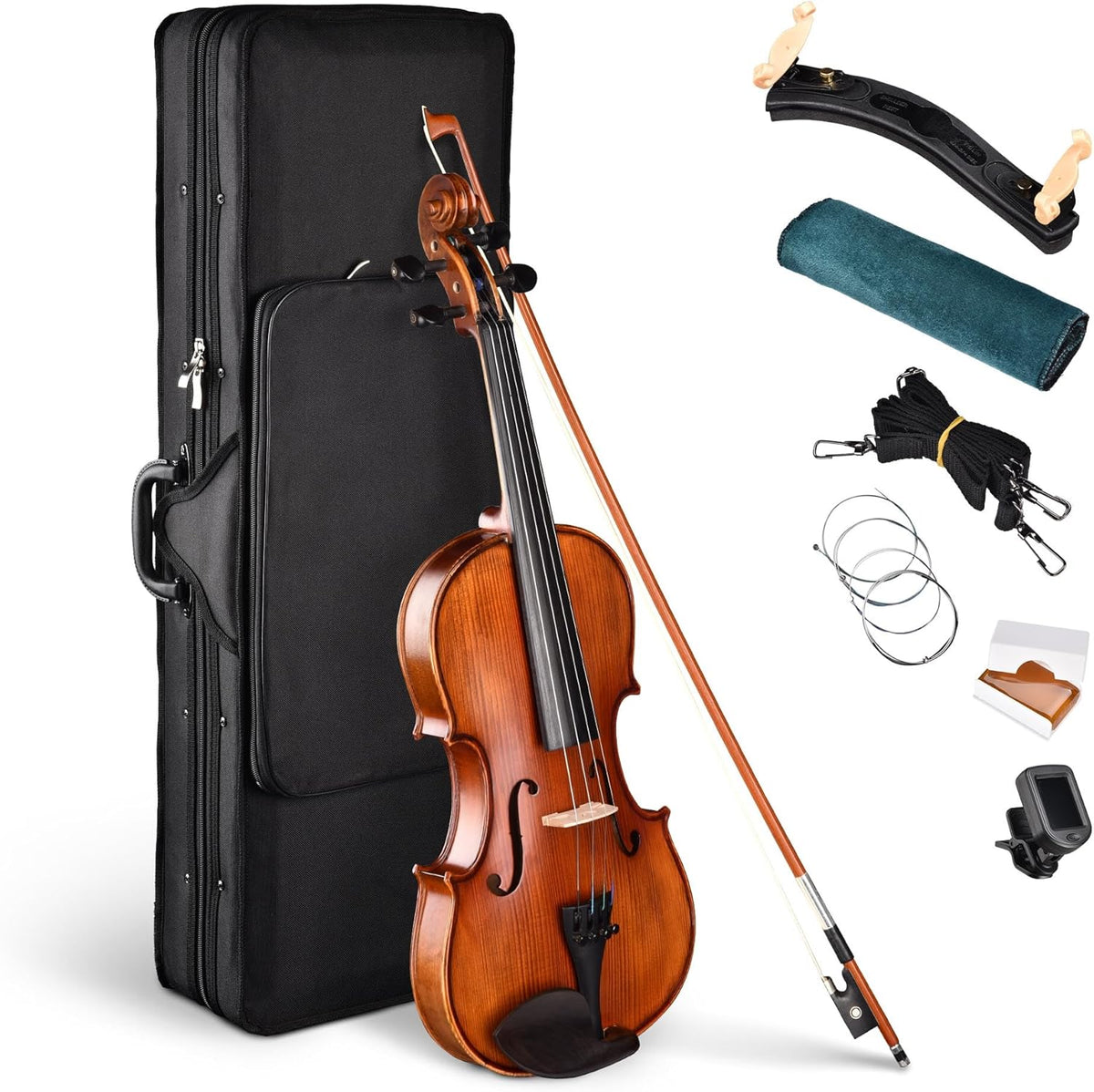 AW Solid Wood Violin 4/4 Full Set with Case & Bow Rosin Shoulder Rest Fiddle Matte Stradivari Copy Style for Beginner Student Adults Starter Kit