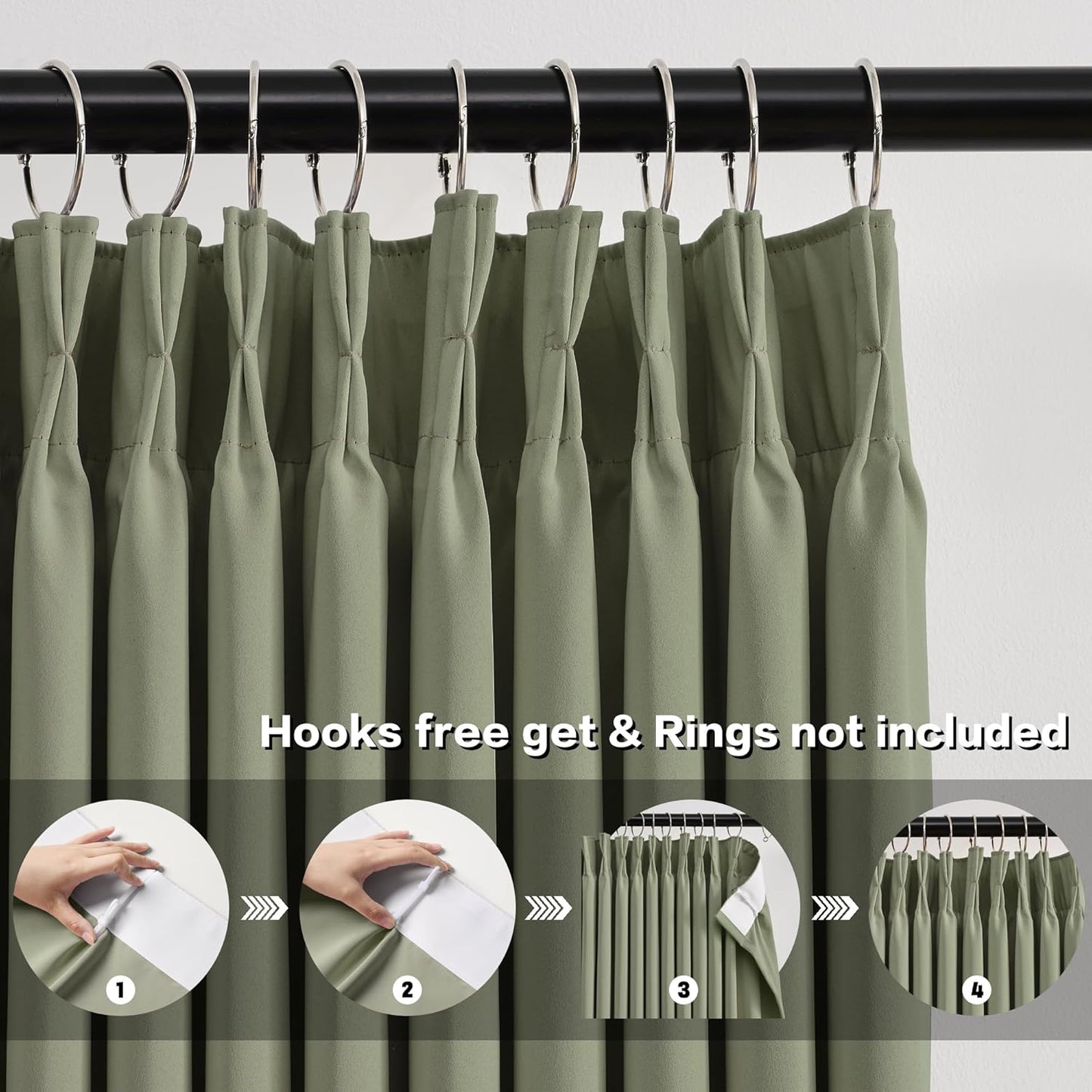 KEQIAOSUOCAI Sage Green Blackout Curtains Pinch Pleat 84 Inches Long Thermal Insulated Black Out Drapery for Bedroom Light Blocking Window Covering Darkening Drapes for Living Room 40x84 2 Pieces