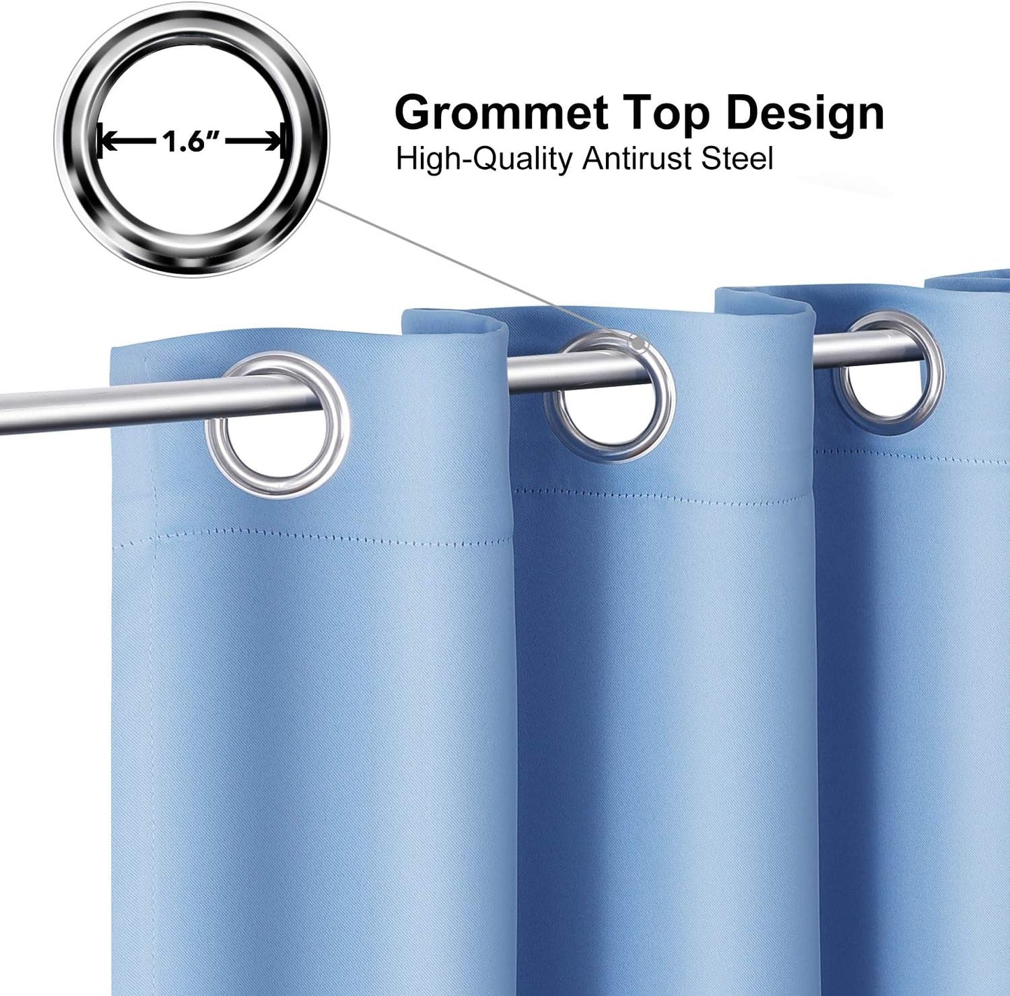 ChrisDowa Grommet Room Darkening Curtains for Bedroom and Living Room - 2 Panels Set Thermal Insulated Blackout Curtains (Sky Blue, 38W x 54L)