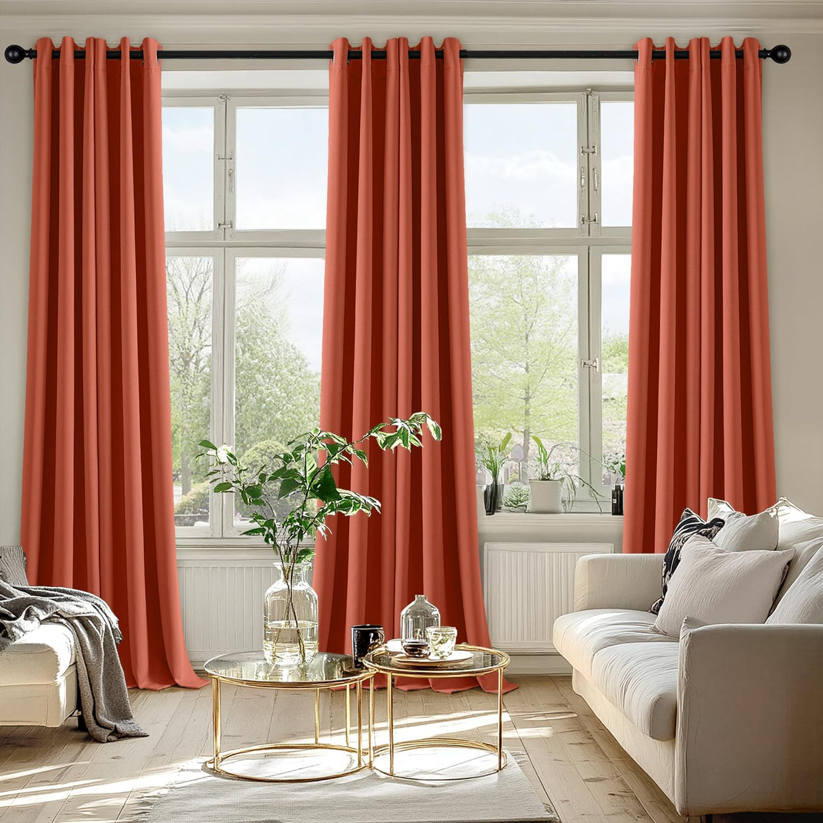 MIULEE Burnt Orange Blackout Curtains for Bedroom Living Room 96 Inches Long 2 Panels, Thermal Insulated Room Darkening Drapes Solid Grommet Top Noise Reduction Terracotta Rust Fall Window Treatments