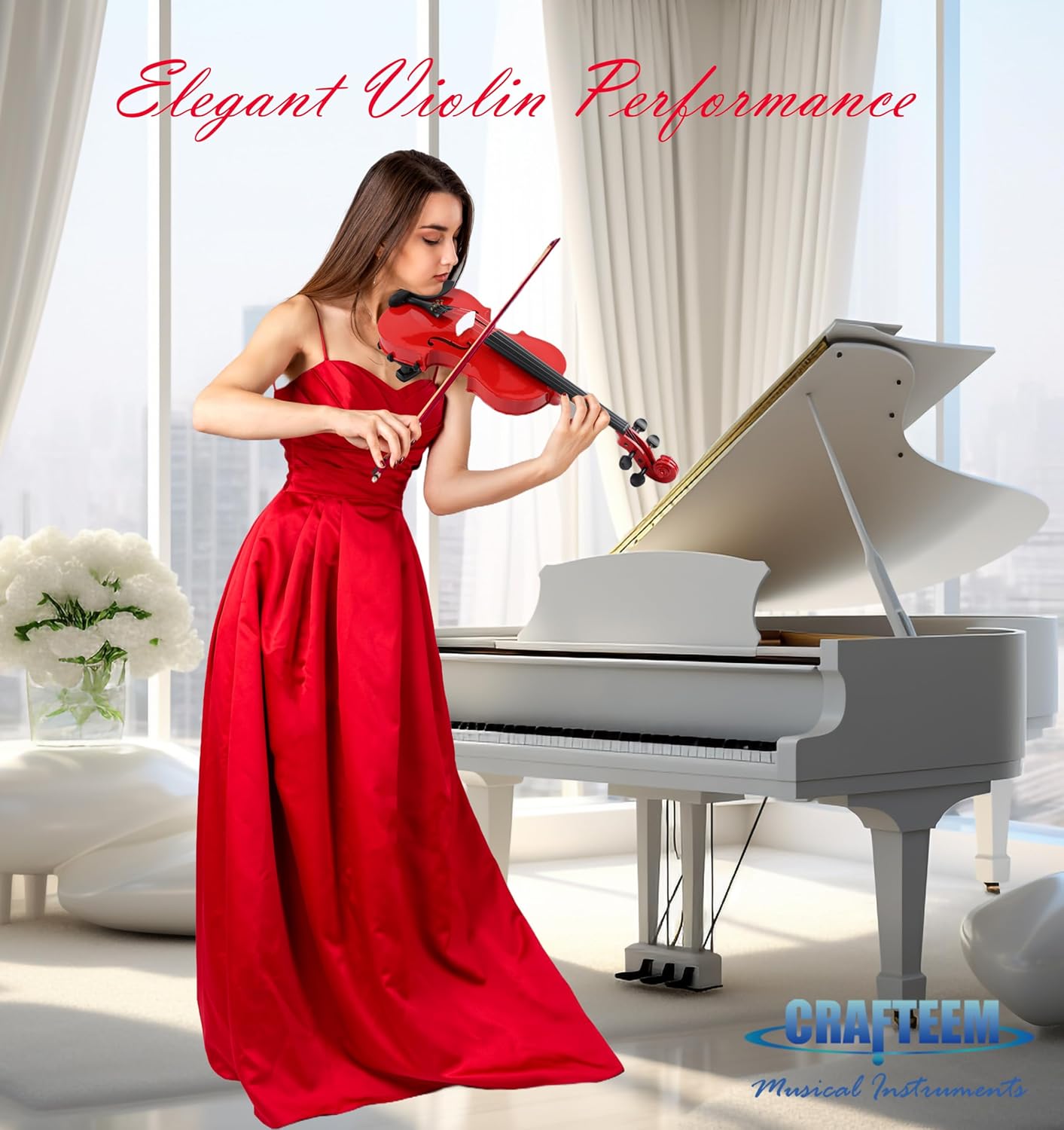 1/2 Fiddle Red Colored Premium Violin Outfit for Beginners Adults Kids With 5 Color Fingering Tape- Handcrafted Student Beginner Violin.
