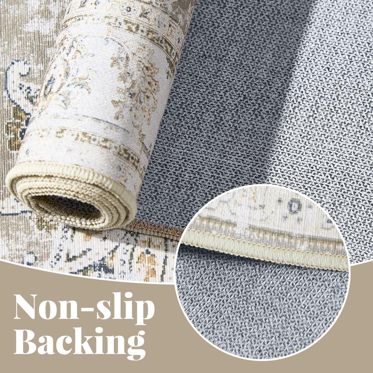 jinchan Hallway Runner Rug 2x10 Machine Washable Runner Rug Taupe Vintage Floral Design Non-Slip Ultra-Thin for Kitchen Laundry Room Bedroom Farmhouse (2‘x10',Taupe)