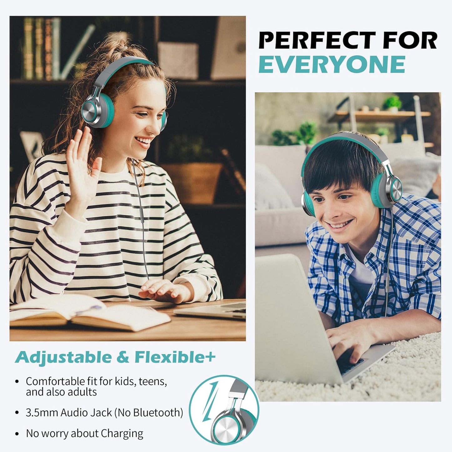 AILIHEN C8 Wired Headphones with Microphone and Volume Control Folding Lightweight Corded Headset for Cellphones Tablets Chromebook Phones Smartphones Laptop Computer PC Mp3/4 (Grey/Mint)
