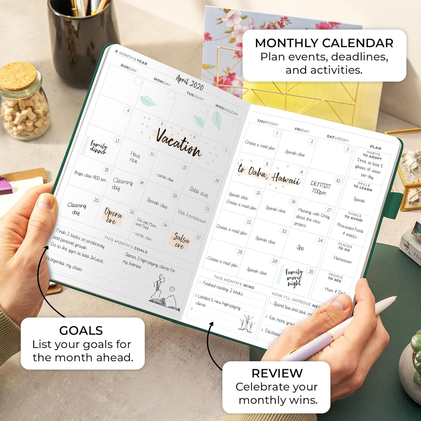 Clever Fox Planner Daily Premium – Undated Daily Planner with Hourly Schedule, Personal Organizer, Productivity Journal, 6 Months (Forest Green)