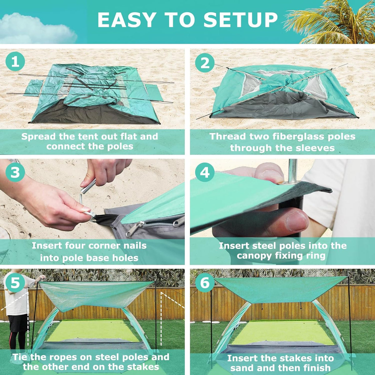 Gorich Beach Tent with Canopy - Easy Setup 3-4/5-6/7-8 Person Portable Sun Shelter, UPF 50+ UV Protection Sun Shade, Lightweight & Compact Beach Cabana for Family Travel