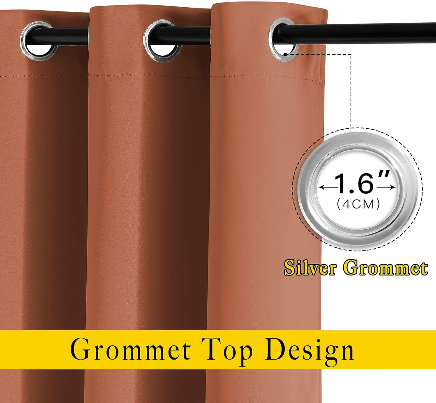 NICETOWN Blackout Burnt Orange Curtains 72 inches Long - Window Treatment Thermal Insulated Sound Reducing Solid Grommet Light Blocking for Bedroom/Living Room (Set of 2, W46 x L72)