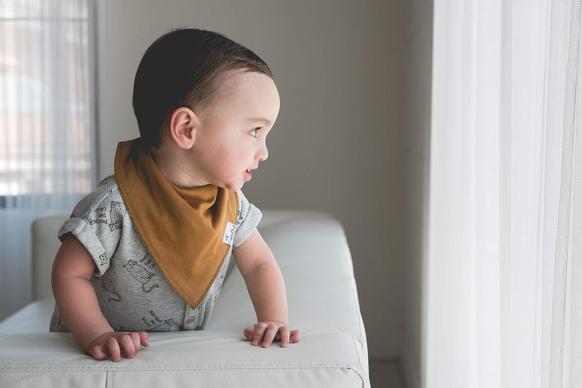 Copper Pearl 4 Pack Soft Cotton Baby Bibs for Drooling and Teething, Absorbent Drool Bibs for Baby Girl and Boy, Adjustable to Fit Newborns to Toddlers, Tons of Styles (Ridge)