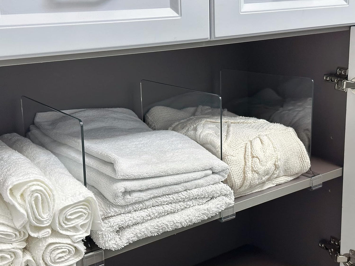 LikeU 8 PCS Acrylic Shelf Dividers for Closets,Wood Shelf Dividers,Clear Shelf Separators,Perfect for Clothes Organizer and Bedroom Kitchen Cabinets Shelf Storage and Organization