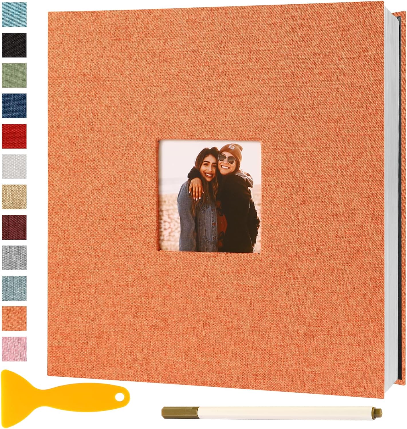 Photo Album Self Adhesive Pages Scrapbook Magnetic Photo Albums for 4x6 5x7 8x10 Pictures Sticky Pages Books for Baby Family Wedding 11x10.6 Orange 60 Pages