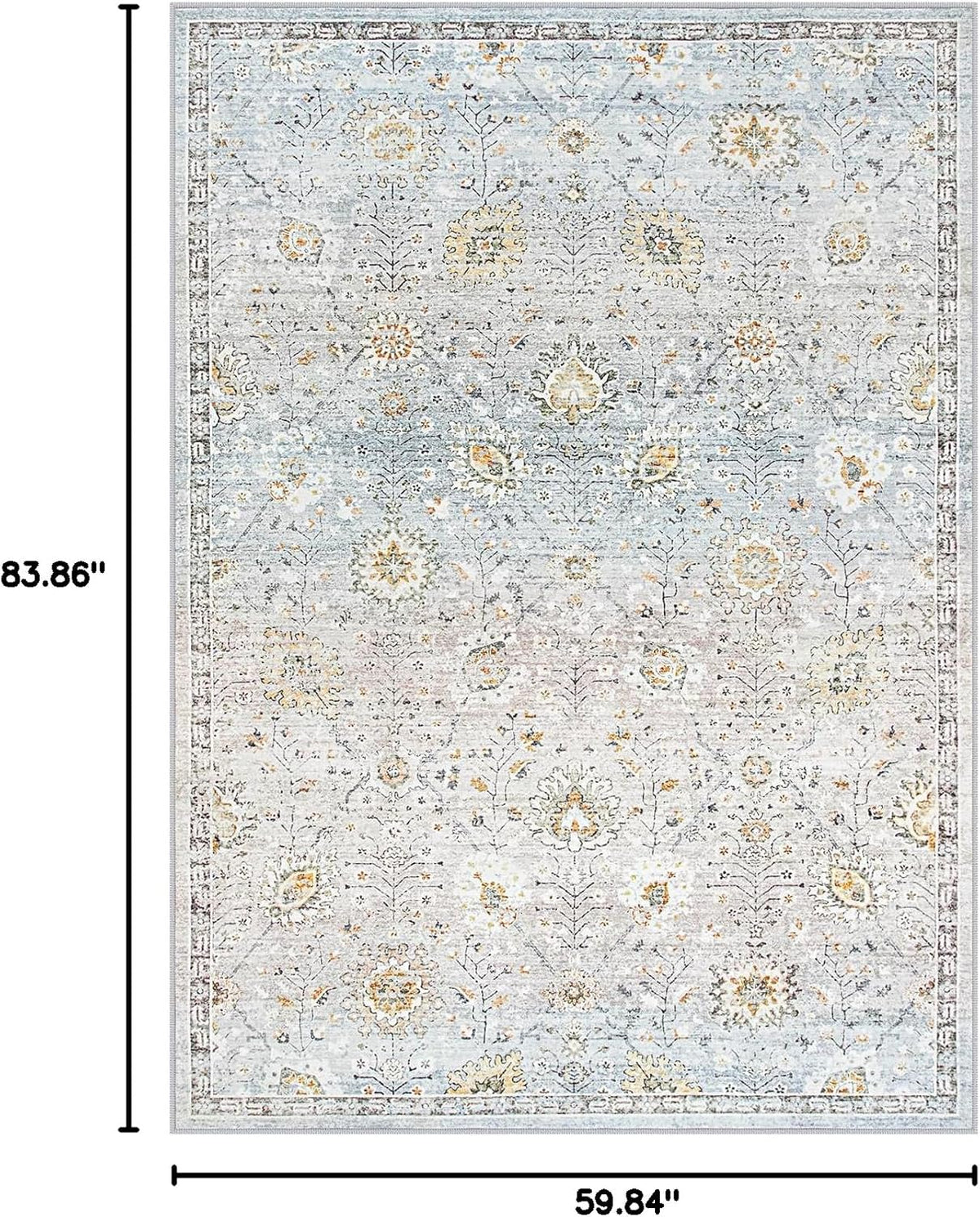 Lahome Boho Light Blue Area Rug 5x7 for Living Room, Soft Large Floral Rug for Bedroom Aesthetic, Machine Washable Floor Carpet Non Slip Indoor for Home Decor