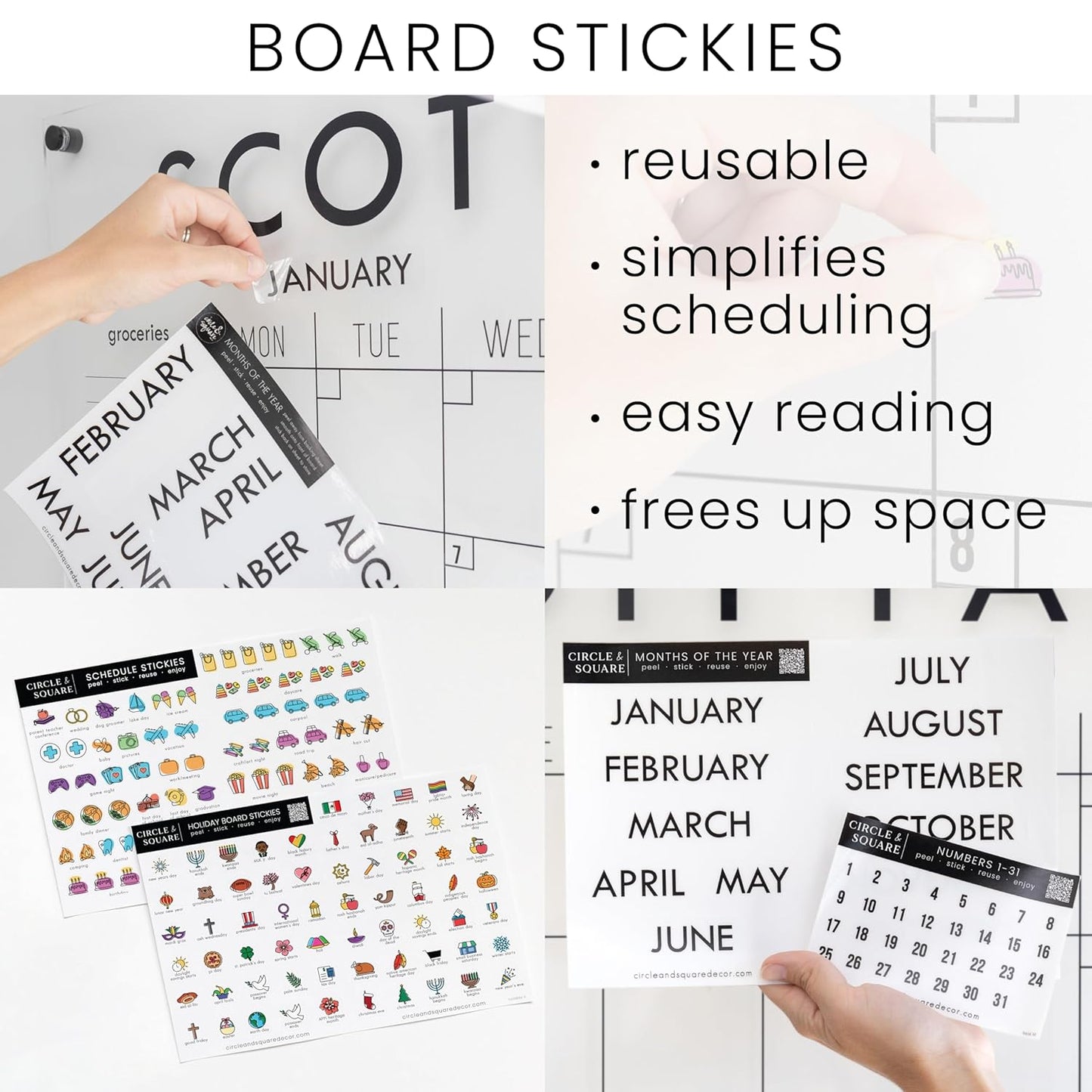 Personalized Clear Acrylic Calendar for Wall, Calendar Whiteboard for Wall, Dry Erase Wall Calendar, Wall Calendar Organizer System for Home (Block, Grey, 23"W x18.5"H)