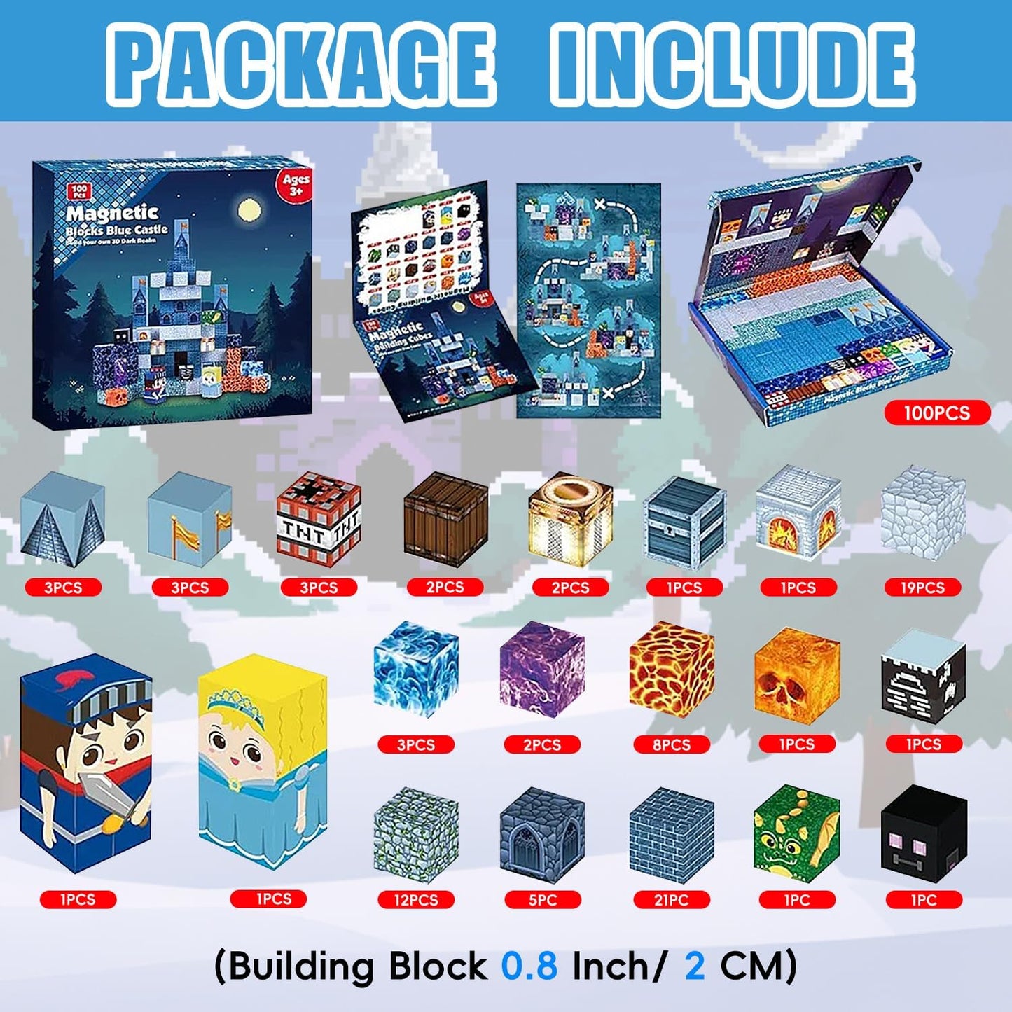 Magnetic Building Blocks for Kids, 100PCS Magnet Blocks Set, 3D Tiles Building Cubes Constructions Toys for Boys & Girls Ages 3+, STEM Sensory Educational Stacking Toy Gift for Toddlers