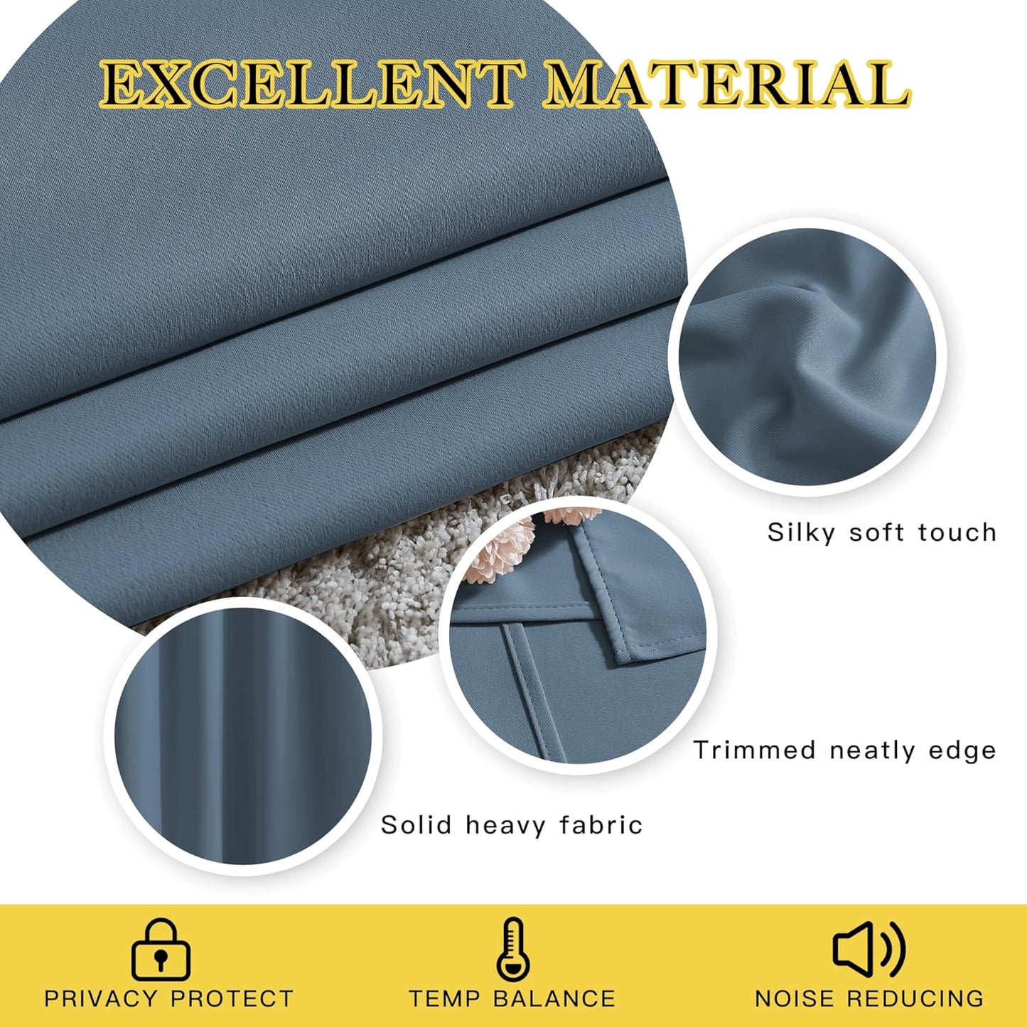 NICETOWN Smoky Blue Room Darkening Curtains for Living Room, Grommet 50% Blackout Thermal Insulated Window Treatment Sound Reducing Drapes for Bedroom/Kids Room, W66 x L66, 2 Panels