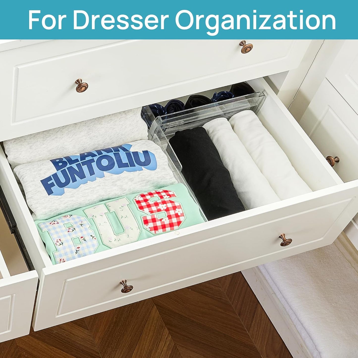 Vtopmart 18 Pack Drawer Dividers for Clothes, 4" High 10.2"-16.6" Adjustable Expandable Dresser Drawer Organizer, Clear Plastic Separators for Dresser, Baby Clothing, Underwear, Cosmetic, Toiletries