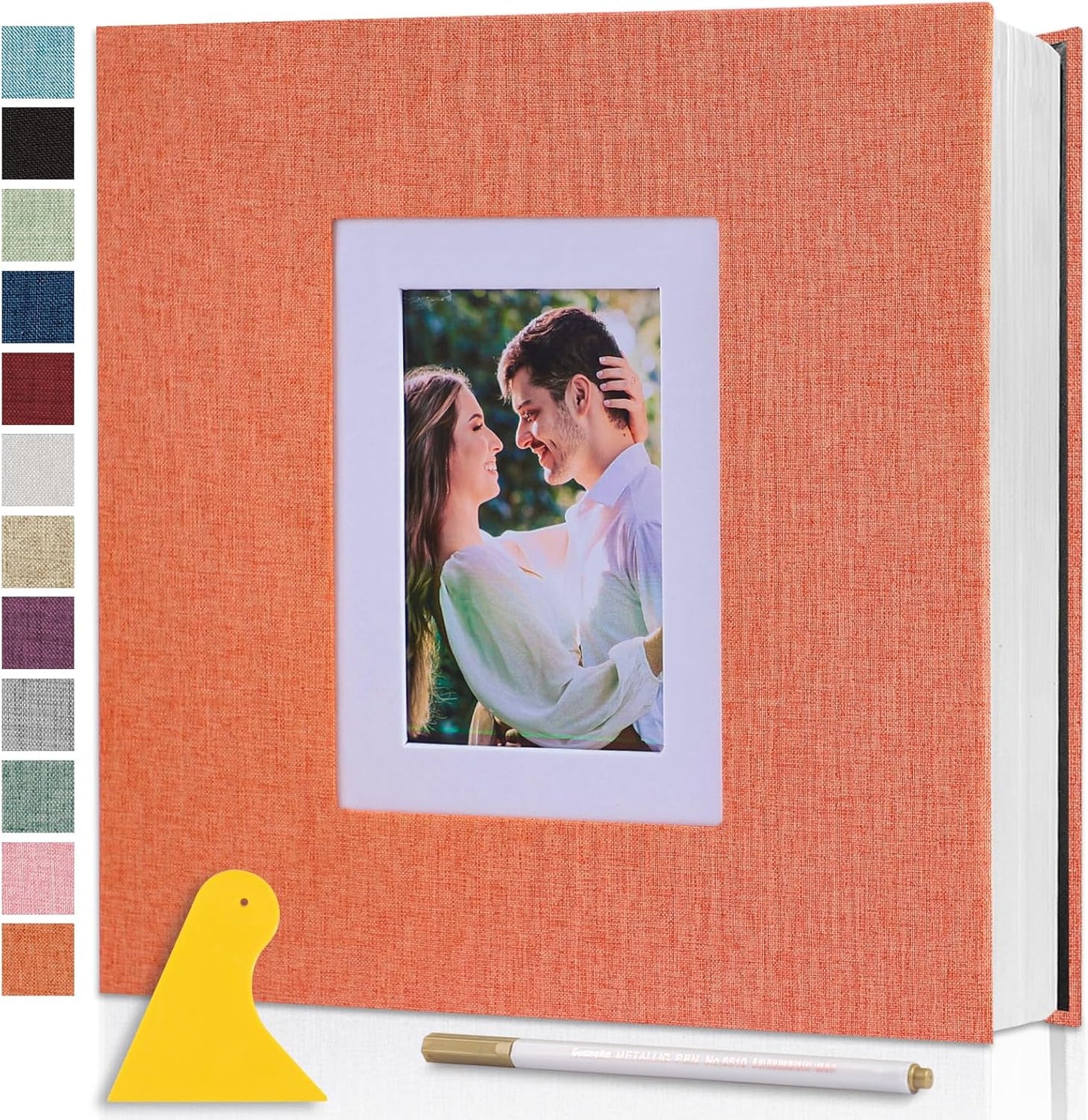 Photo Album Self Adhesive Pages Scrapbook Large Magnetic Photo Albums with Sticky Pages Scrapbooks for Wedding Baby for 4x6 5x7 8x10 Picture Photo Books 13.2x12.8 Orange 60 Pages