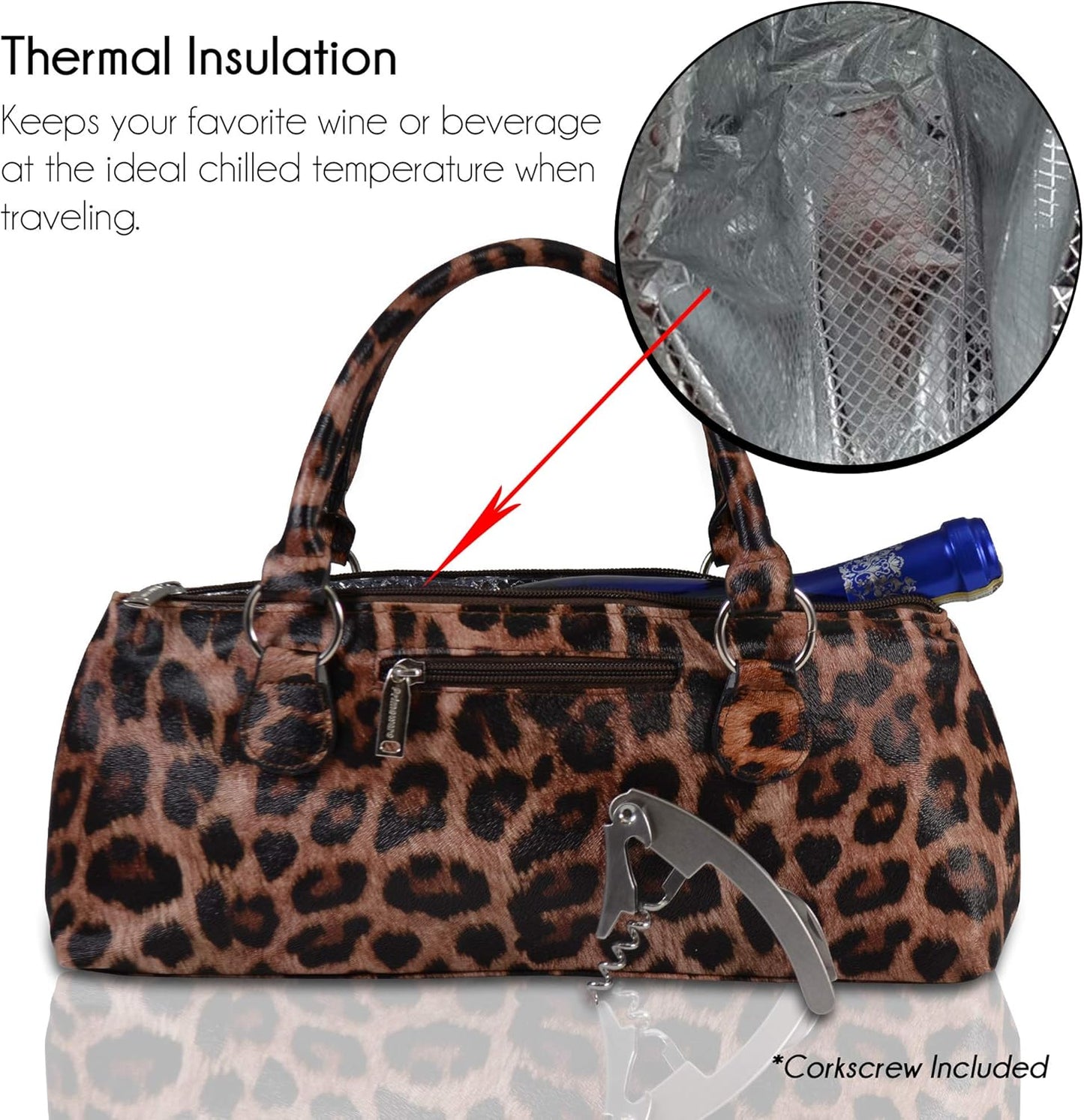 Wine Clutch Bag (Thermal Insulated) Trendy Women's Carry Tote | Holds Red & White 750mL Bottles | Trendy Fashion | Incl. Portable Waiter-Style Corkscrew