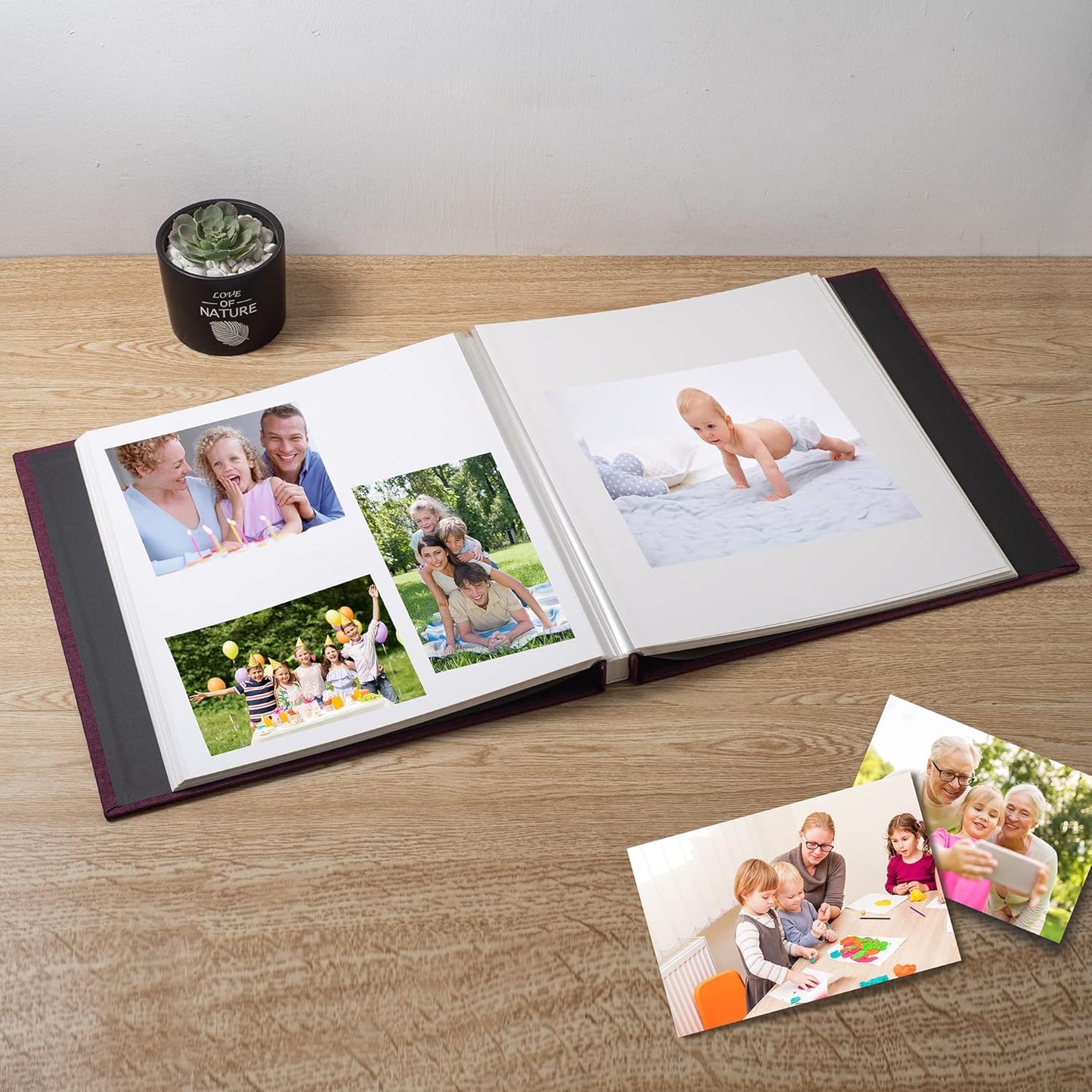 Large Photo Album Self Adhesive Scrapbook Album for 4×6 8×10 Pictures DIY Magnetic Linen Cover Album 60 Pages for Family Wedding Gifts with Metal Pen and Plastic Board