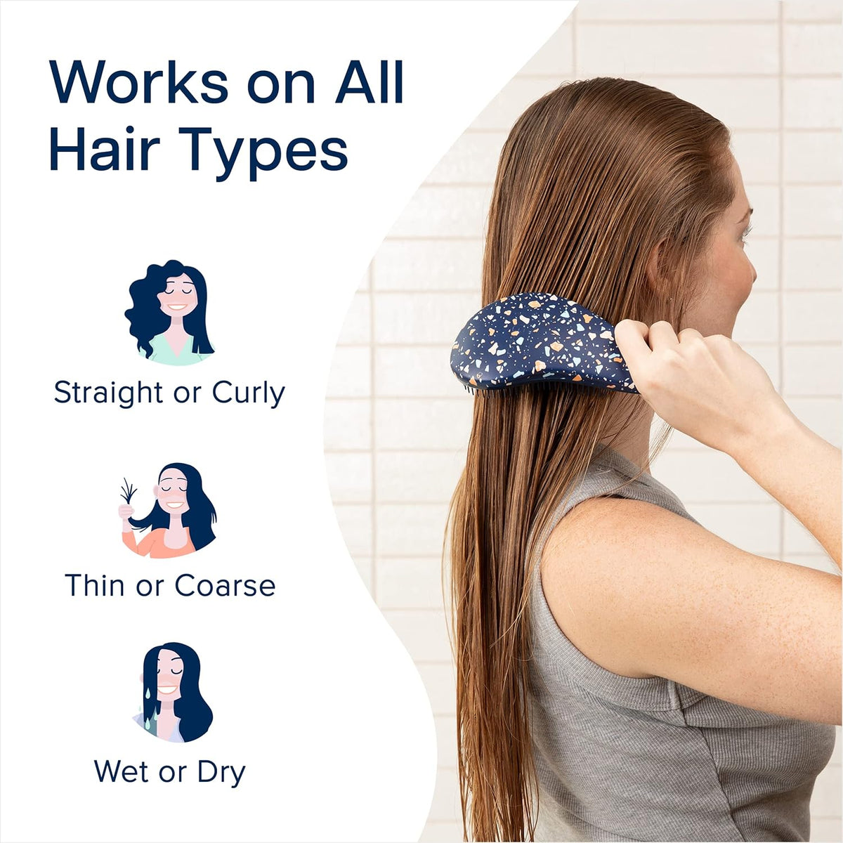Crave Naturals Glide Thru Detangling Hair Brushes for Women - Detangler Brush for Curly or Straight, Wet or Dry Hair - Gentle on Tangles Comb - 7.5x3-Inch, Turquoise and Terrazzo (Pack of 2)