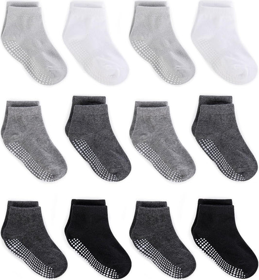 Zaples Baby Non Slip Grip Ankle Socks with Non Skid Soles for Infants Toddlers Kids Boys Girls