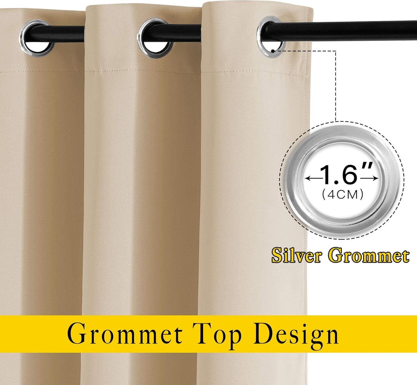 NICETOWN 80 inch Curtains Privacy for Doorway - Thermal Insulated Grommet Window Treatments Room Darkening Sound Reducing for Bedroom/Home Office (Biscotti Beige, Set of 2, W46 x L80)