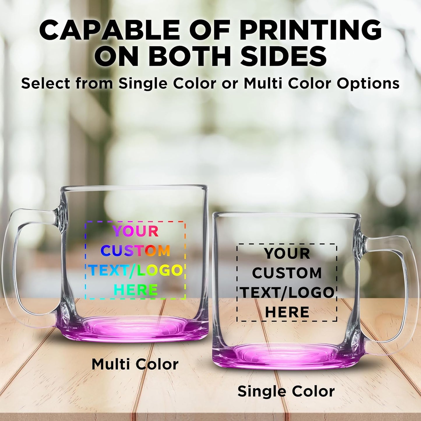 DISCOUNT PTOMOS Custom Small Glass Coffee Mugs 9 oz. Set of 50, Personalized Bulk Pack - Perfect for Coffee, Tea, Espresso, Hot Cocoa, Other Beverages - Pink