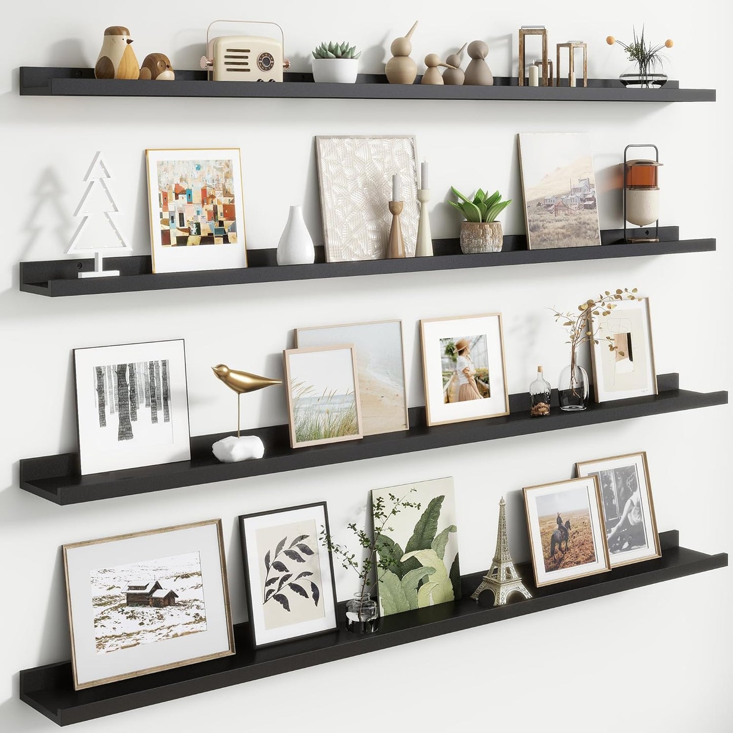 Floating Picture Ledge Shelves for Wall Set of 4, 56 Inch Wall Shelves with Lip Long Large Nursery Book Shelf for Toys Storage Kids Bookshelf Wall Mounted Living Room Bedroom Decor Frames