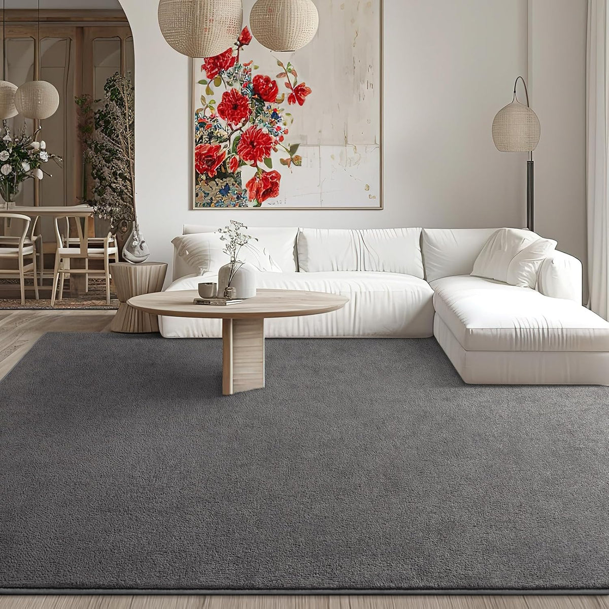 Kimicole 6x9 Washable Area Rugs for Living Room Bedroom, Large Low Pile Ulta-Thin Solid Color Rug, Non-Slip Soft Fluffy Carpet for Nursery Kids Room Dorm Room Home Decor (Deep Grey)