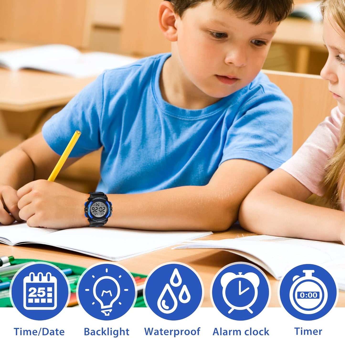 Kids Watch,Boys Watch for 3-15 Year Old Boys,Digital Sport Outdoor Multifunctional Chronograph LED 50 M Waterproof Alarm Calendar Analog Watch for Children with Silicone Band,Kids Gift
