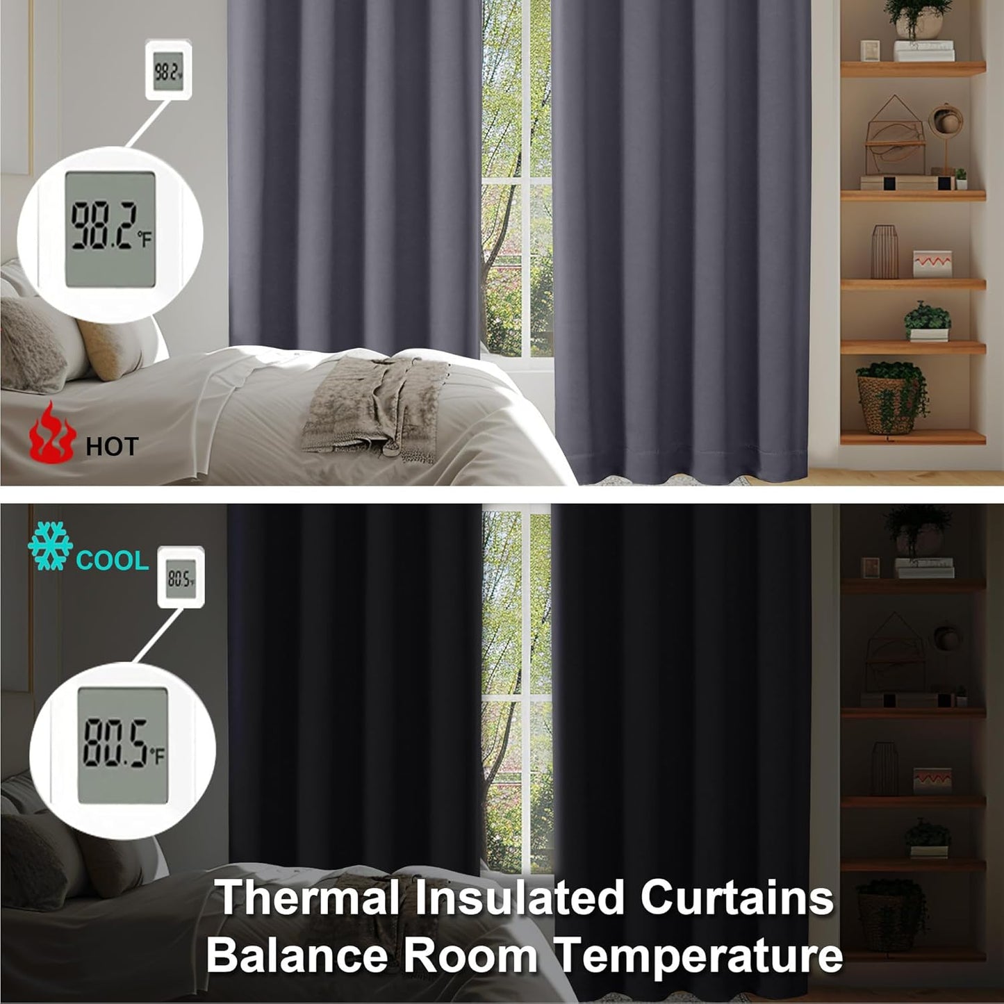 Simplebrand Ava Grey Blackout Curtains for Bedroom 84 Inch Length 2 Panels Set, Solid Thermal Insulated Privacy Living Room Window Treatment Curtains Blackout Drapes, W40 x L84 Inch, Grey