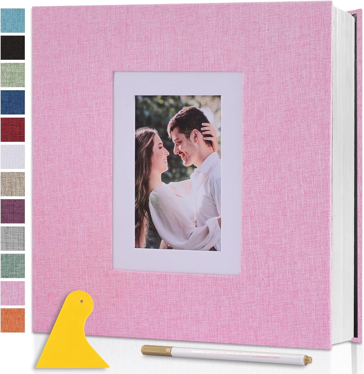 Photo Album Self Adhesive Pages Scrapbook Large Magnetic Photo Albums with Sticky Pages Scrapbooks for Wedding Baby for 4x6 5x7 8x10 Picture Photo Books 11x10.6 Pink 60 Pages