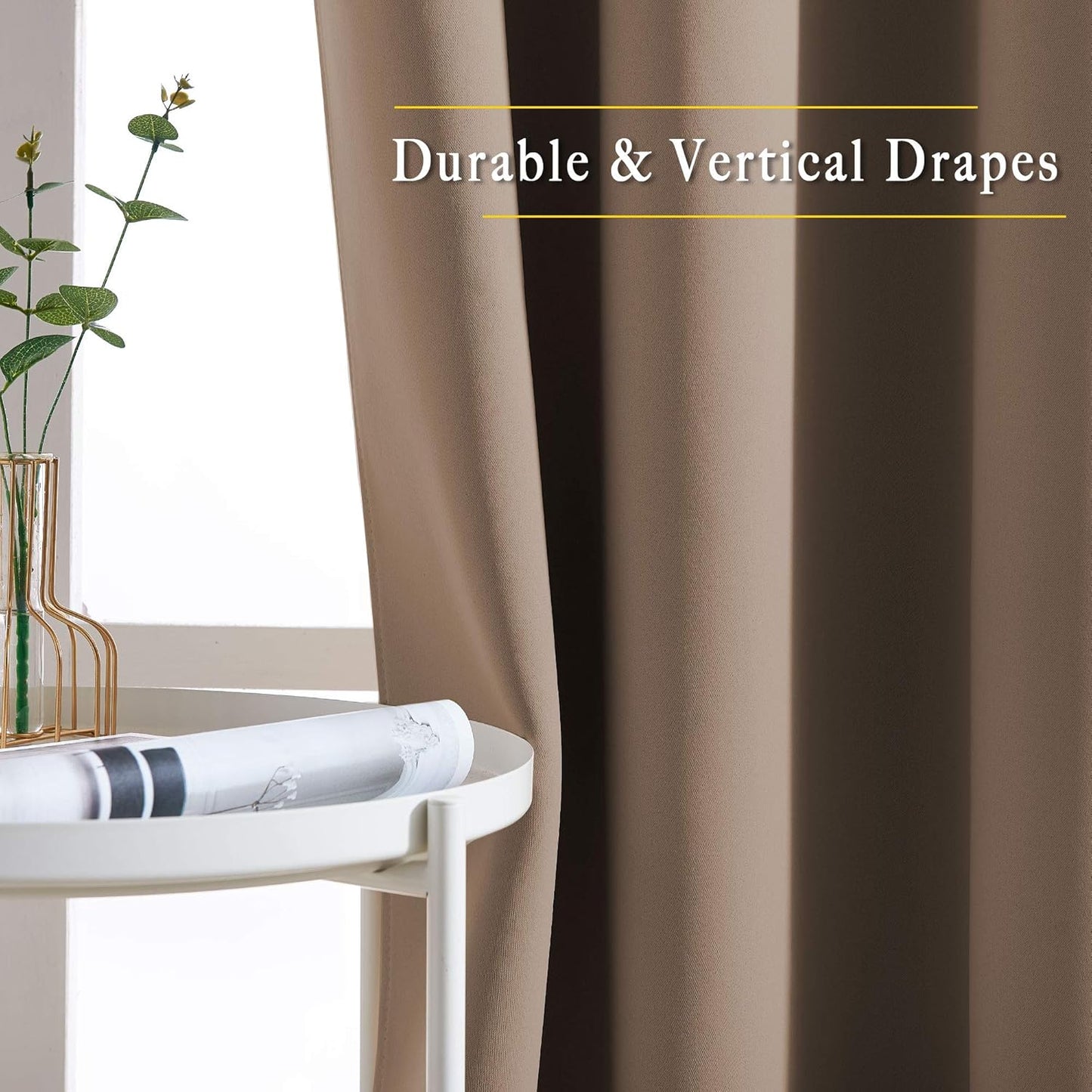 NICETOWN Kitchen Blackout Curtains and Drapes - Triple Weave Energy Saving Thermal Insulated Solid Grommet Blackout Panels for Patio (1 Pair, 66 inches by 90 Inch, Cappuccino)