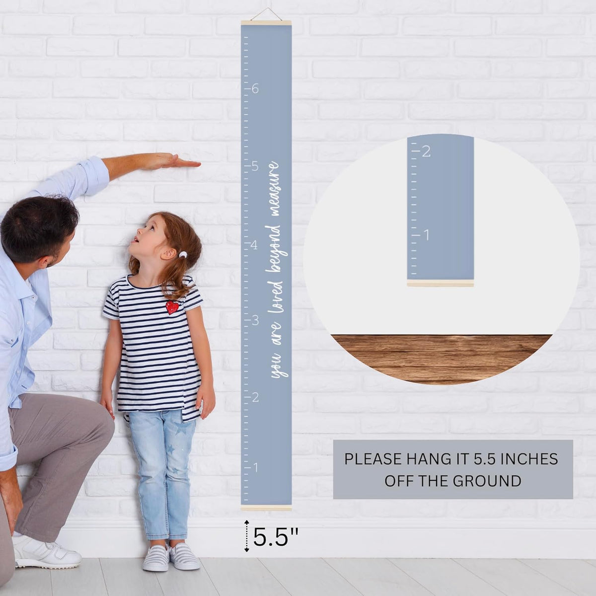 Morxy Canvas Growth Chart for Kids - Unisex Kids Room Wall Decor - Measuring Height Chart- Wall Tape with Height Chart for Kids (Canvas, Loved Beyond Measure- Blue)