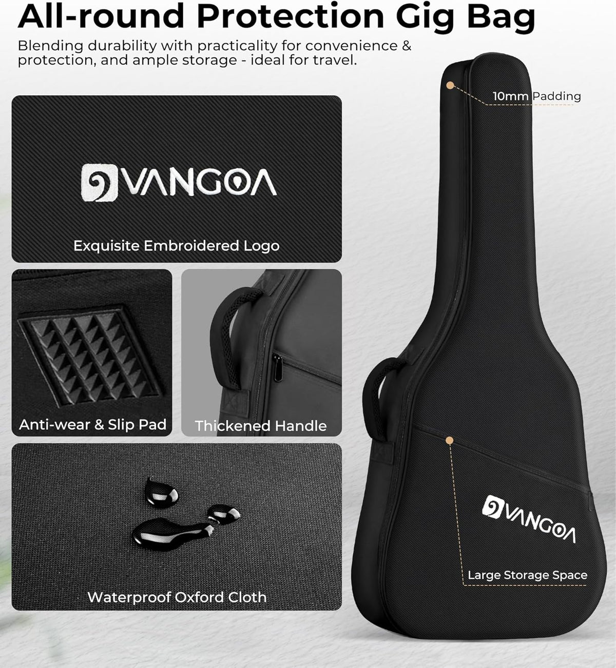 Vangoa Acoustic Guitar 3/4 Size Adult Kit, 36 In Semi Jumbo Cutaway Junior Guitars Set, 6 String Guitarra Starter Bundle with Gig Bag for Beginners Students, Light Gray