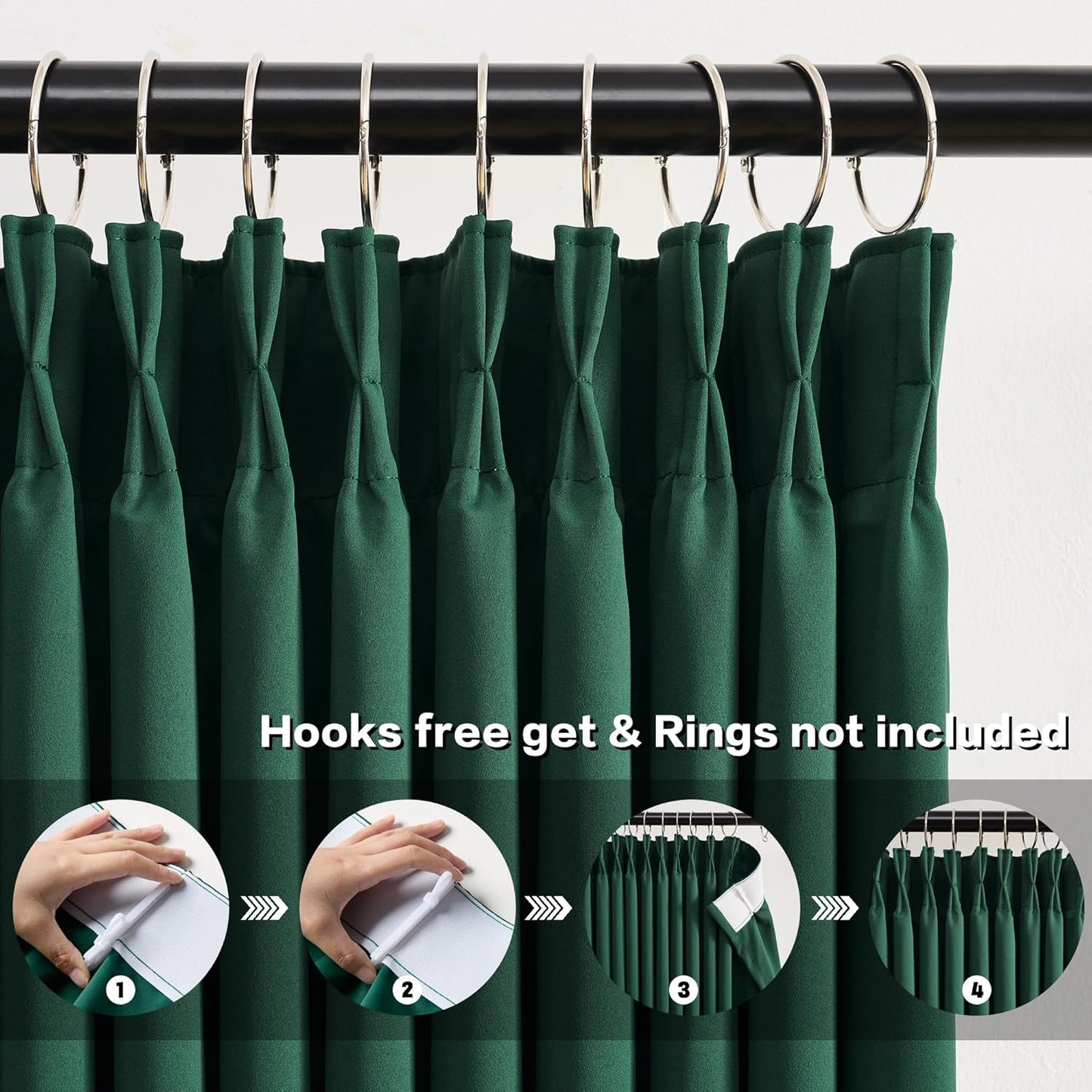 KEQIAOSUOCAI Dark Emerald/Hunter Green Curtains with Pinch Pleat 2 Panels Set,96 Inches Long 8 Ft Floor to Ceiling Length, Thermal Insulated Privacy Drapes/Draperies for Living Room Bedroom