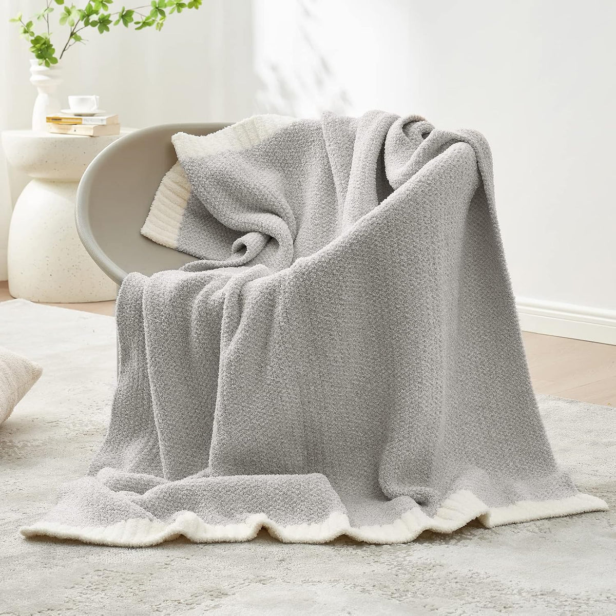 Snuggle Sac Buttery Grey Throw Blanket for Couch, Reversible Super Soft Warm Blankets Cozy Knit Fuzzy Plush Lightweight Throws for Sofa, Bed, Heather Grey, 50"x 60"