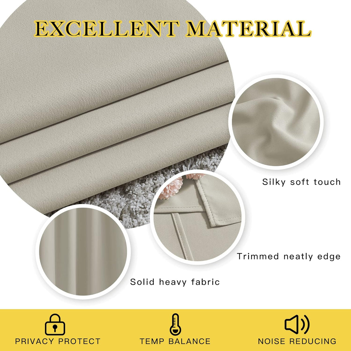 NICETOWN Natural Blackout Curtains 63 inch Long - Grommet Window Treatment Thermal Insulated Solid Room Darkening Sound Dampening Drapes for Living Room, 2 Panels, W52 x L63