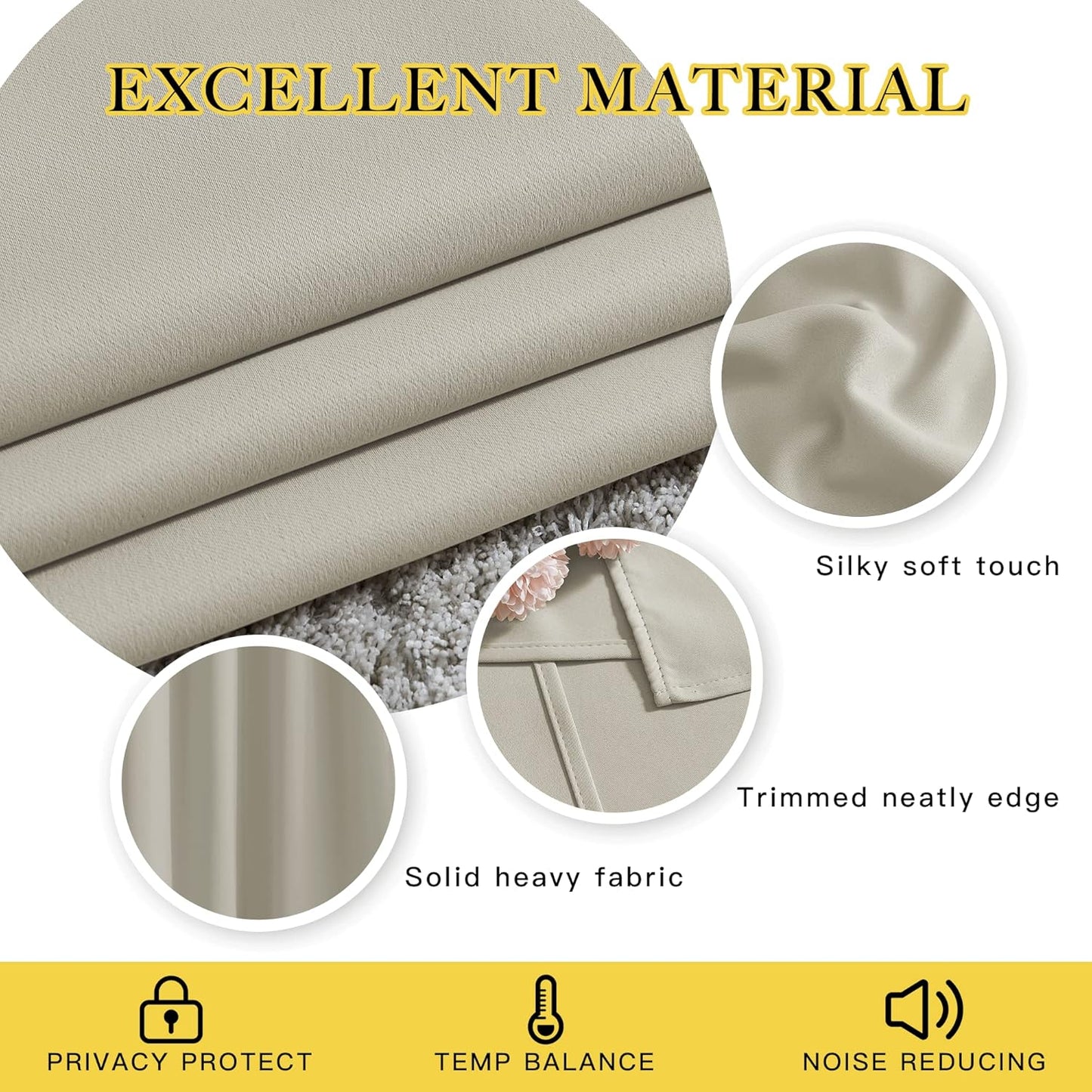 NICETOWN Room Darkening Room Divider Curtains 118 inches Long, Grommet Thermal Window Treatments Sound Reducing Drapes for Sliding Glass Door, Natural, W66 x L118, 2 Pieces