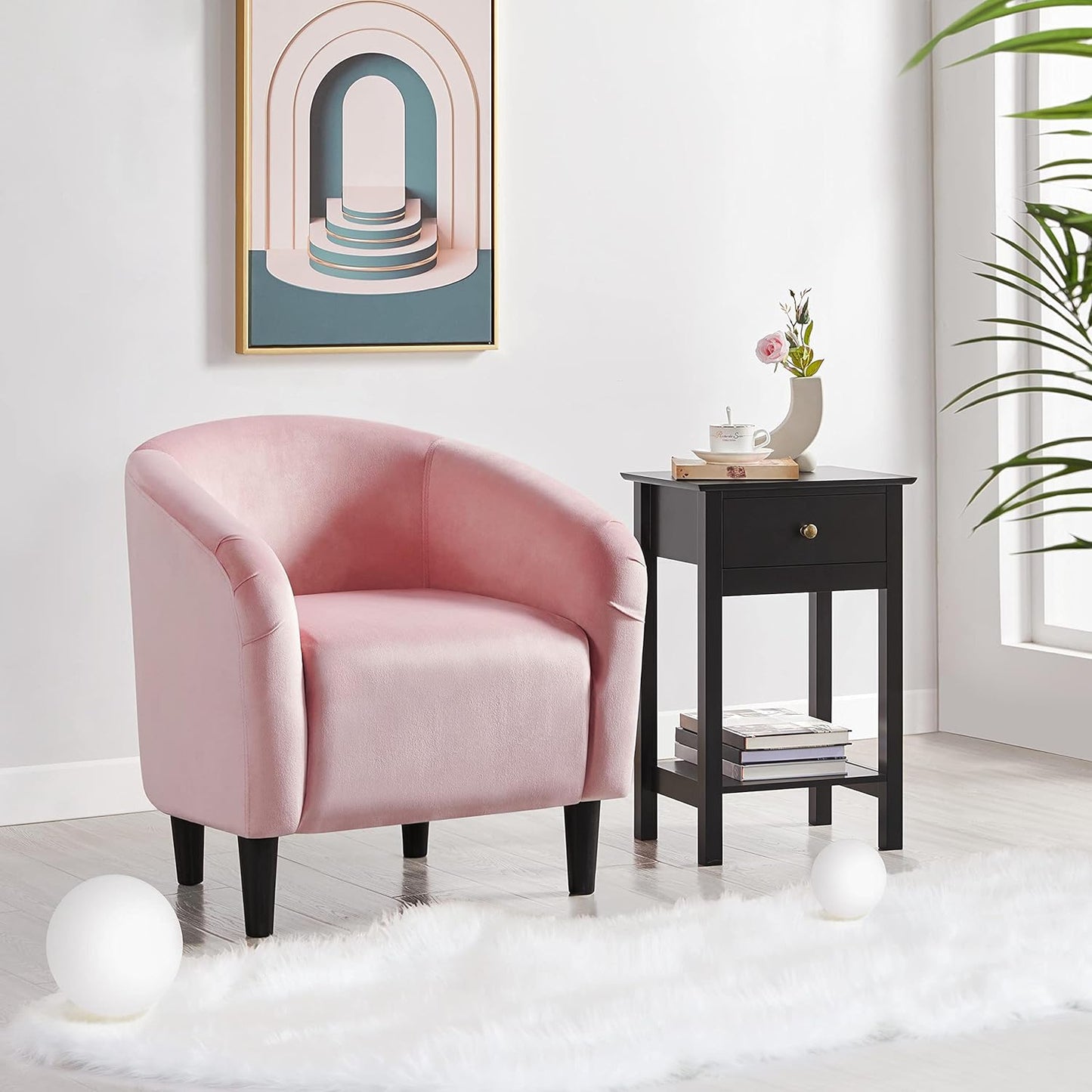 Yaheetech Barrel Chairs, Modern Vanity Chair Soft and Cozy Barrel Chair with Sturdy Legs and Soft Padded Seat for Living Room/Bedroom/Makeup Room, Pink