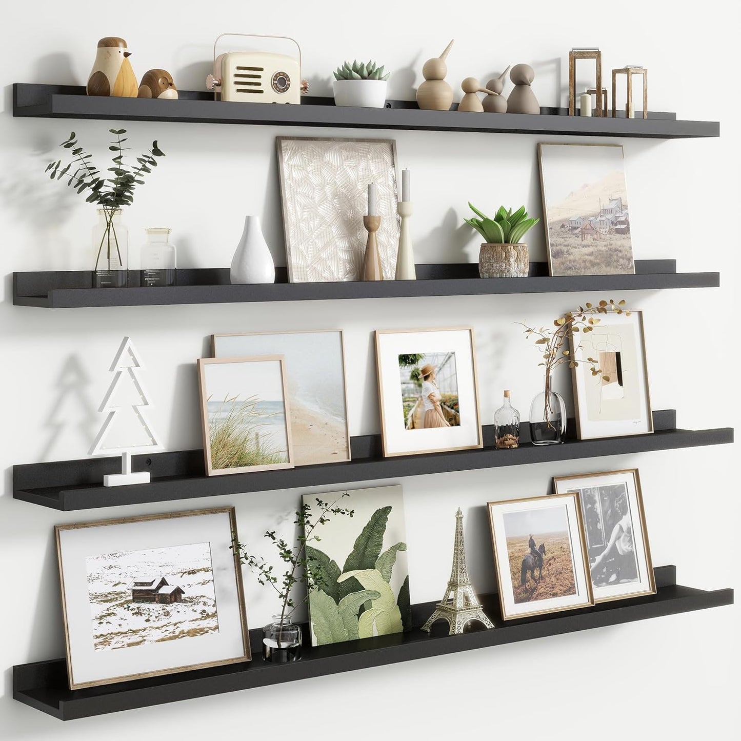 Floating Picture Ledge Shelves for Wall Set of 4, 48 Inch Wall Shelves with Lip Long Large Nursery Book Shelf for Toys Storage Kids Bookshelf Wall Mounted Living Room Bedroom Decor Frames