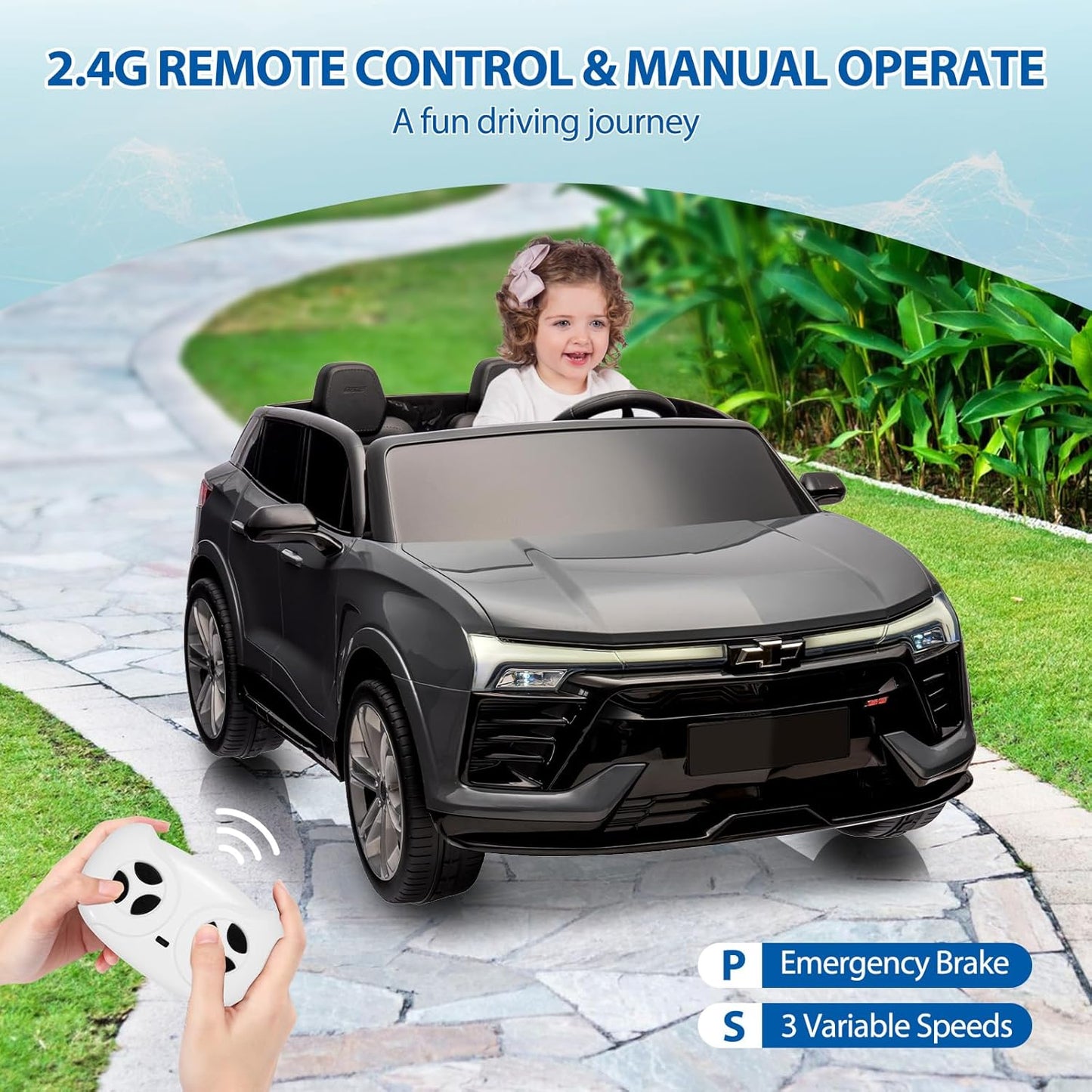 Jojoka Baby Car 24V 2-Seater SUV Licensed Chevrolet Blazer Ride On Toy w/Parent Remote Control,4xSpring Suspension, Wireless Music, Electric Vehicle Car for Kids Ages 3-8,Gray